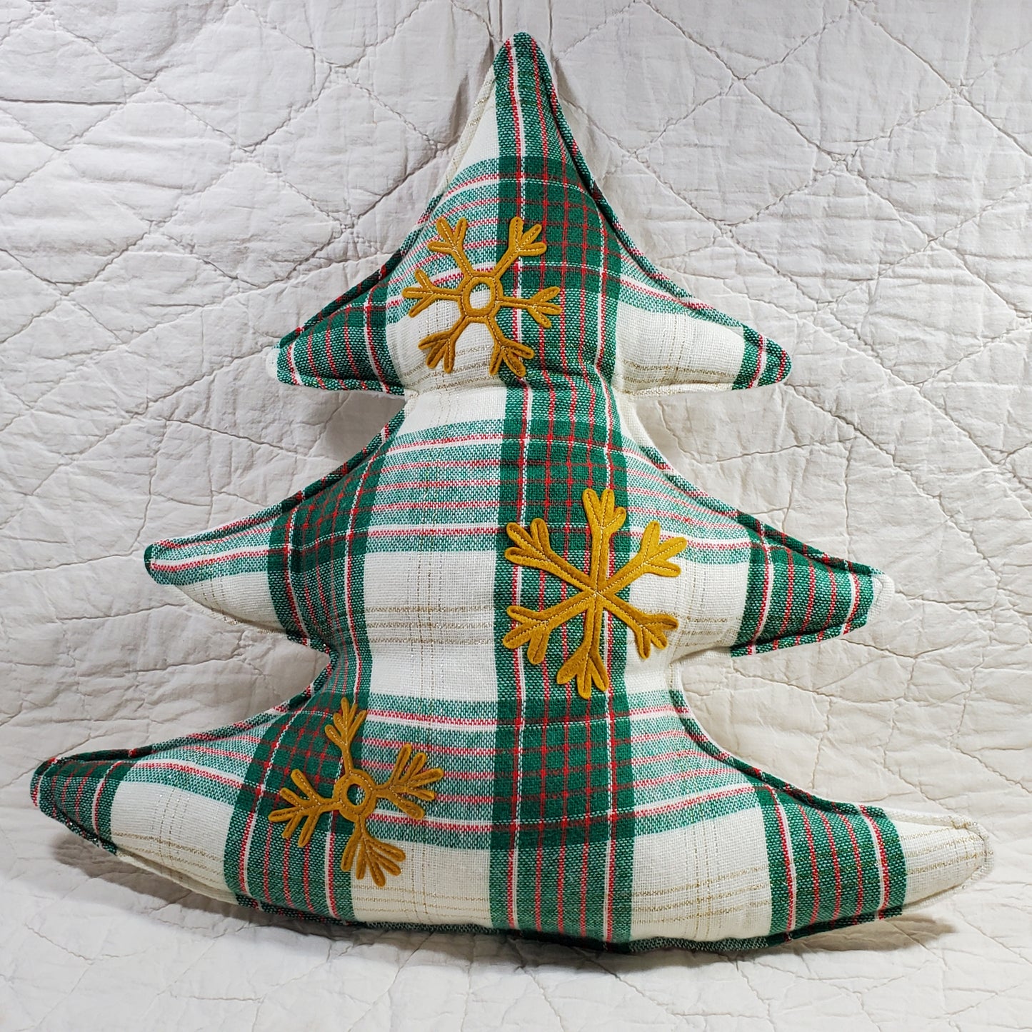 LARGE Tree Pillow with Gold Snowflakes #1034 - FREE SHIPPING