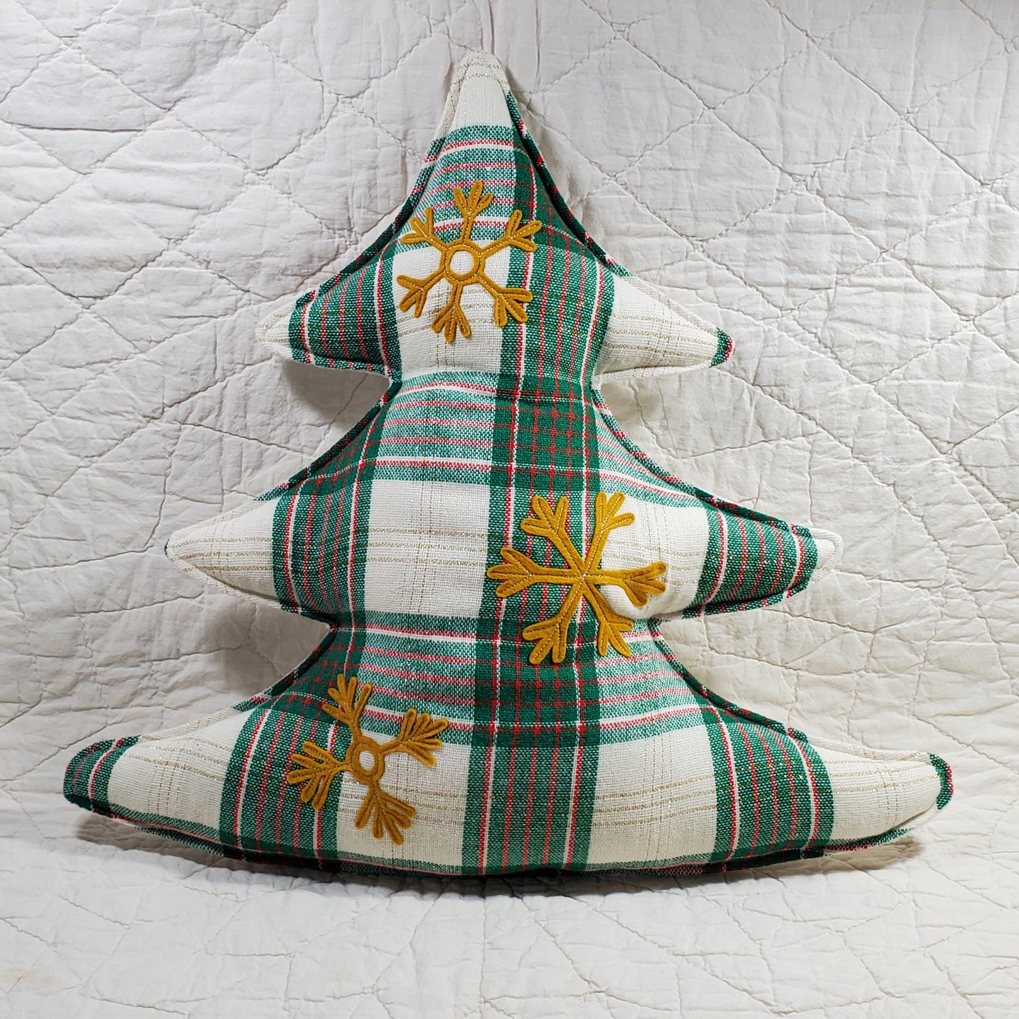 LARGE Tree Pillow with Gold Snowflakes #1033 - FREE SHIPPING