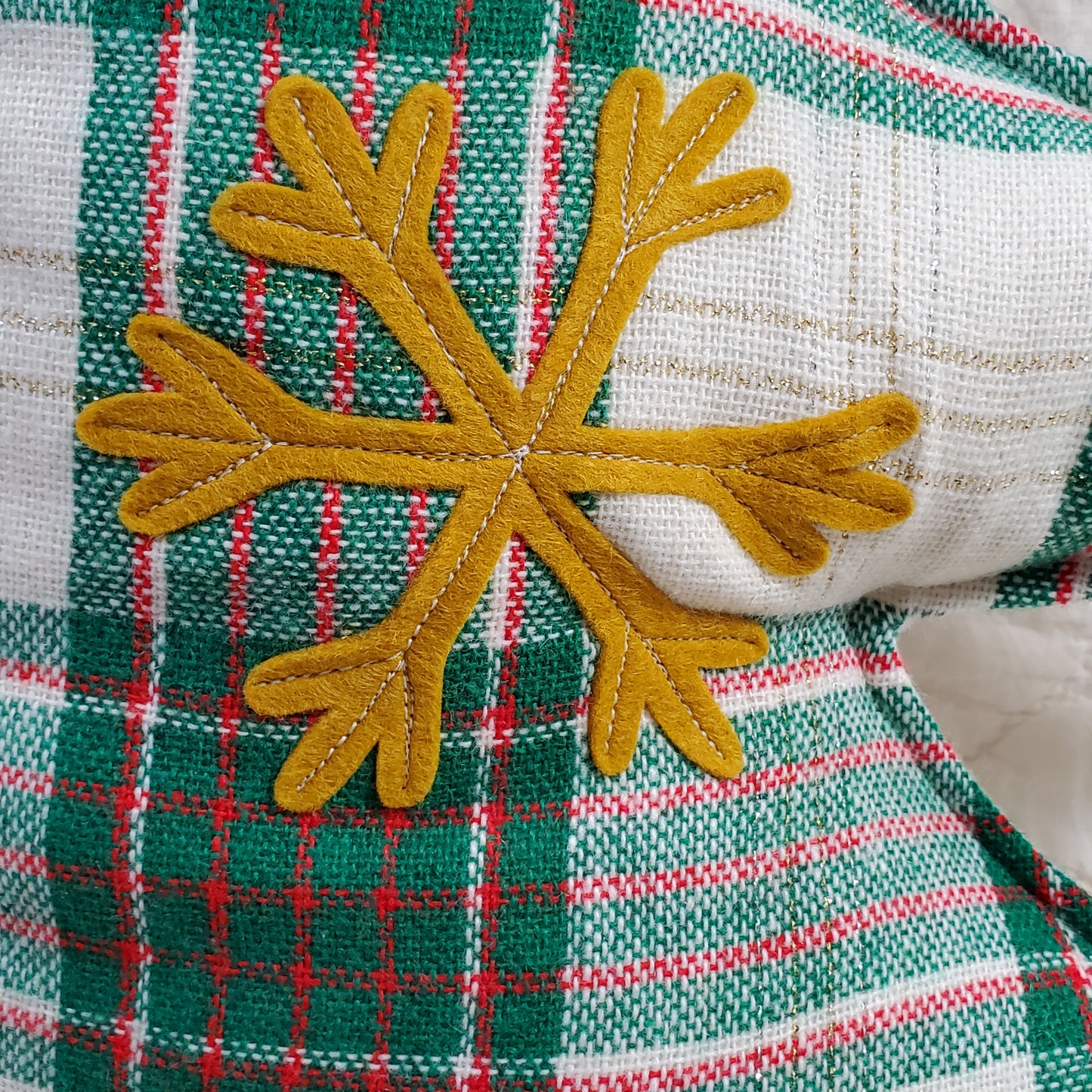 LARGE Tree Pillow with Gold Snowflakes #1033 - FREE SHIPPING