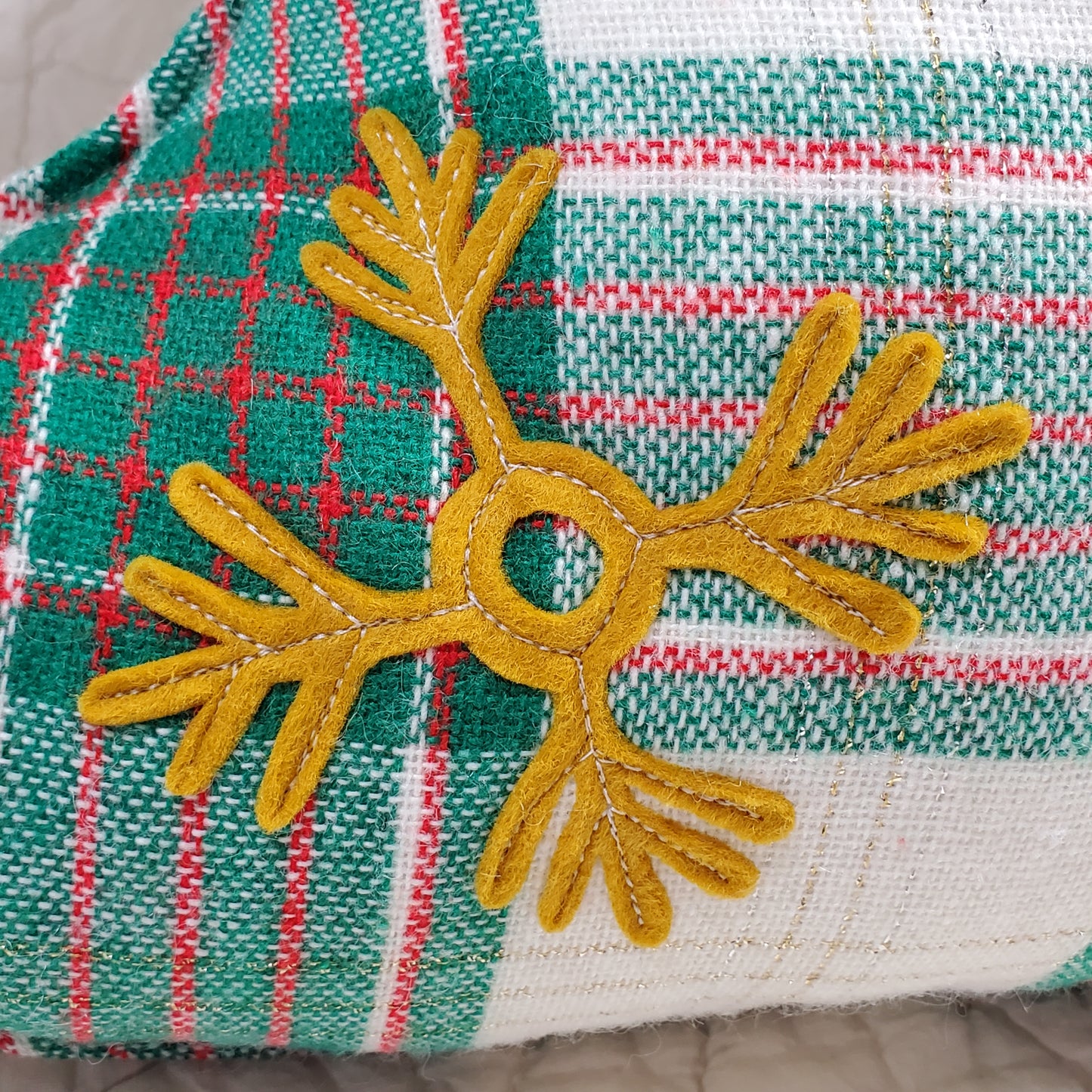 LARGE Tree Pillow with Gold Snowflakes #1034 - FREE SHIPPING