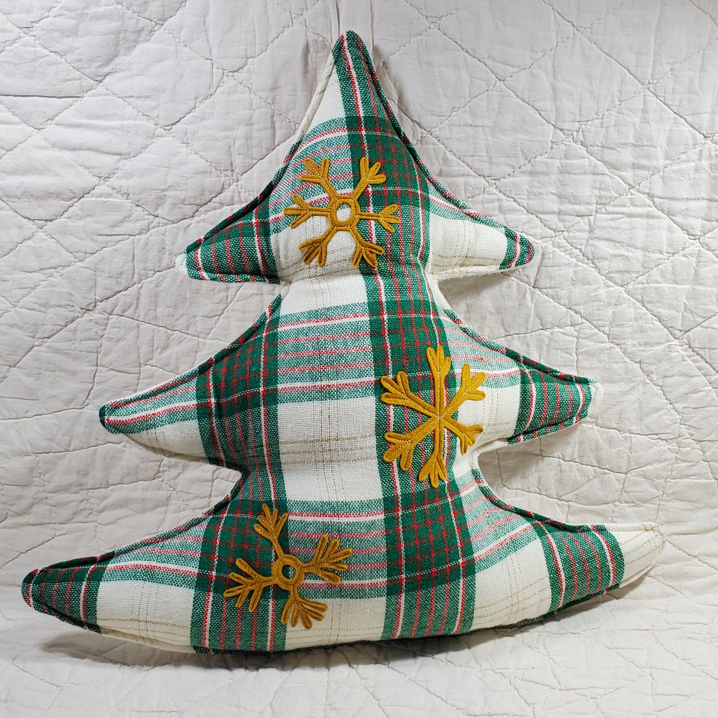 LARGE Tree Pillow with Gold Snowflakes #1034 - FREE SHIPPING