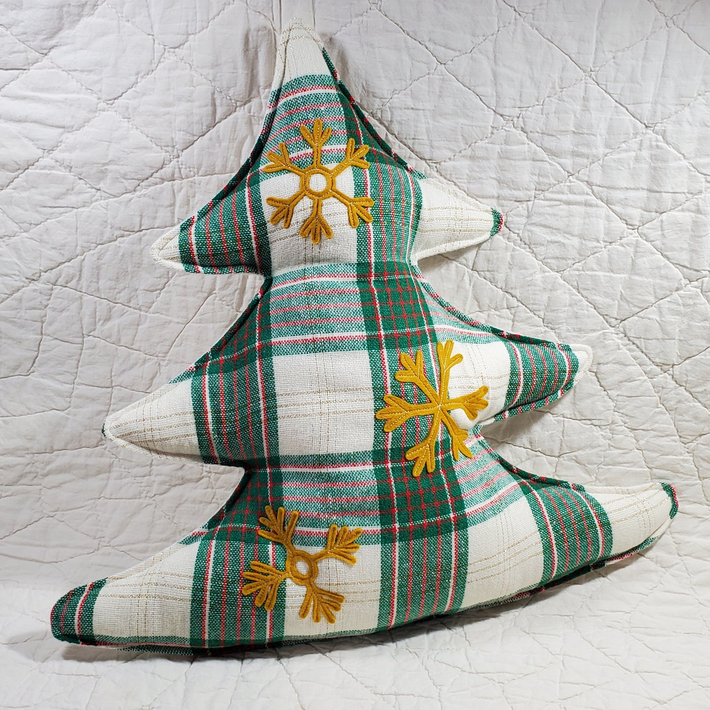 LARGE Tree Pillow with Gold Snowflakes #1033 - FREE SHIPPING