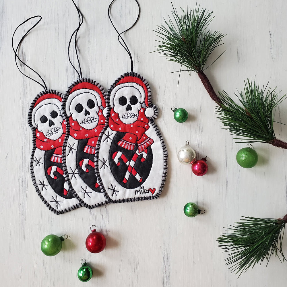 Skelly Matryoshka Art Quilt Ornament